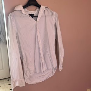 Express design studio premium woven cotton white/blk  pinstripe L button down